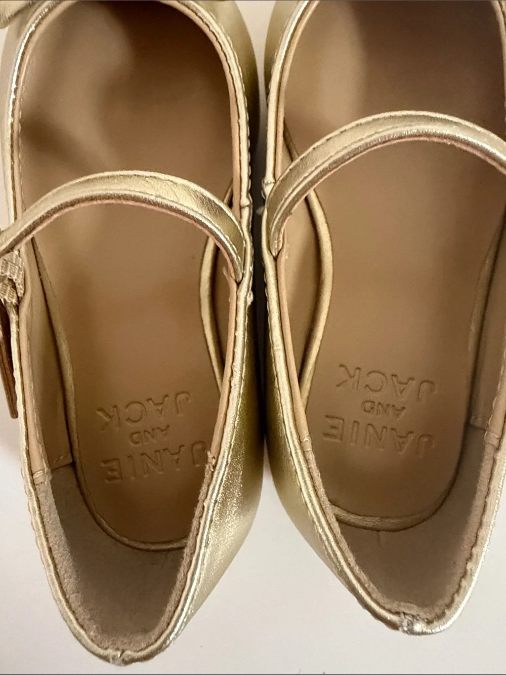 Janie and Jack Metallic Gold Mary Jane Flats with Bow Accent